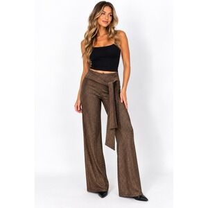 Vintage Y2K Top 10 Pants S Metallic Bronze Sparkle Tie Waist Disco Party USA